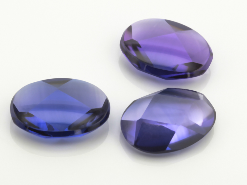 Synthetic/Lab Grown Sapphire 16x12mm Oval Buff Top Faceted Back German Cut Purple