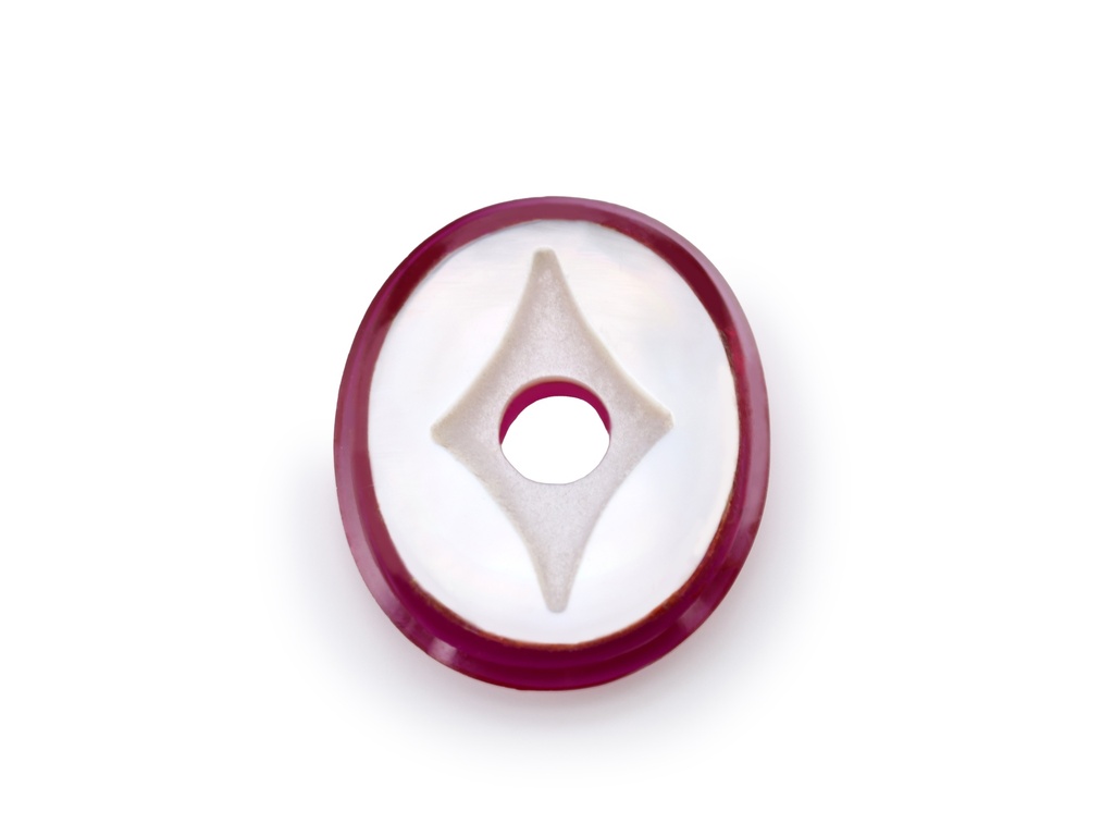 [YRVW1412P3] Synthetic/Lab Grown Ruby MOP 14x12mm Oval Countersunk Center Drilled #5 Pink Red