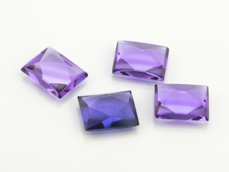 Synthetic/Lab Grown Sapphire 10x8mm Baguette Faceted Back German Cut Buff Top Purple