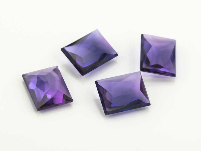 [YUBT1008P2] Synthetic/Lab Grown Sapphire 10x8mm Baguette Extra Facets Back German Cut Buff Top Purple