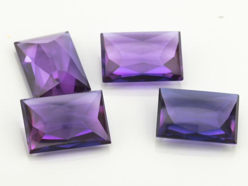 Synthetic/Lab Grown Sapphire 14x10mm Baguette Extra Facets Back German Cut Buff Top Purple