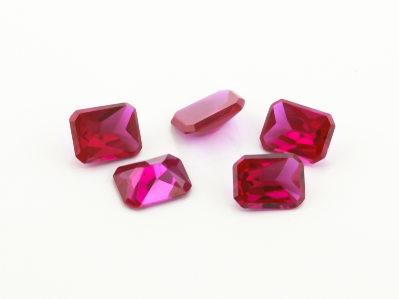 [YROT0806P1] Synthetic/Lab Grown Ruby 8x6mm Emerald Cut Flat Top Faceted Back Pink Red