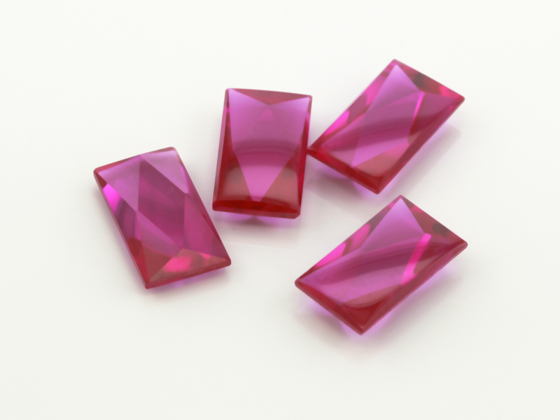 Synthetic/Lab Grown Ruby 12x7mm Baguette Buff Top Faceted Back Pink Red