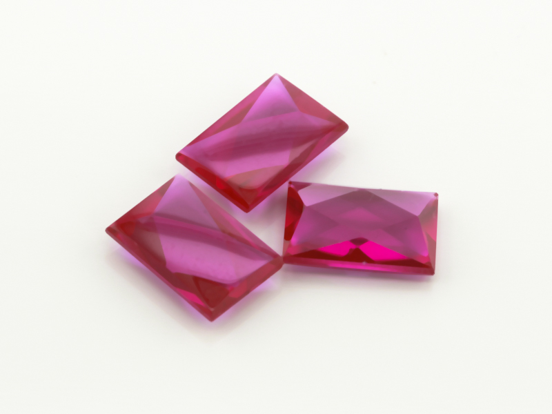 Synthetic/Lab Grown Ruby 12x8mm Baguette Buff Top Faceted Back Pink Red