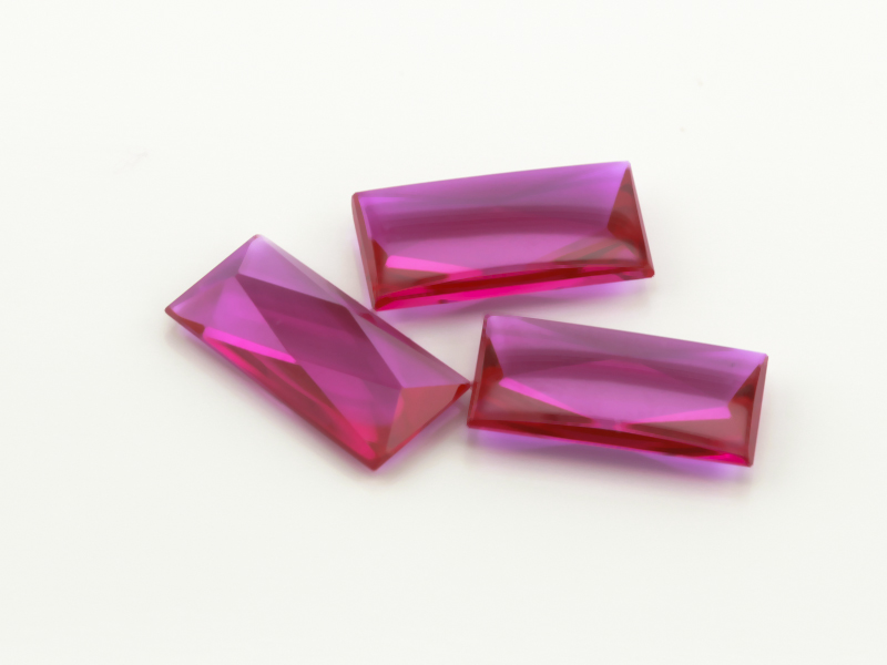 Synthetic/Lab Grown Ruby 14x7mm Baguette Buff Top Faceted Back Pink Red