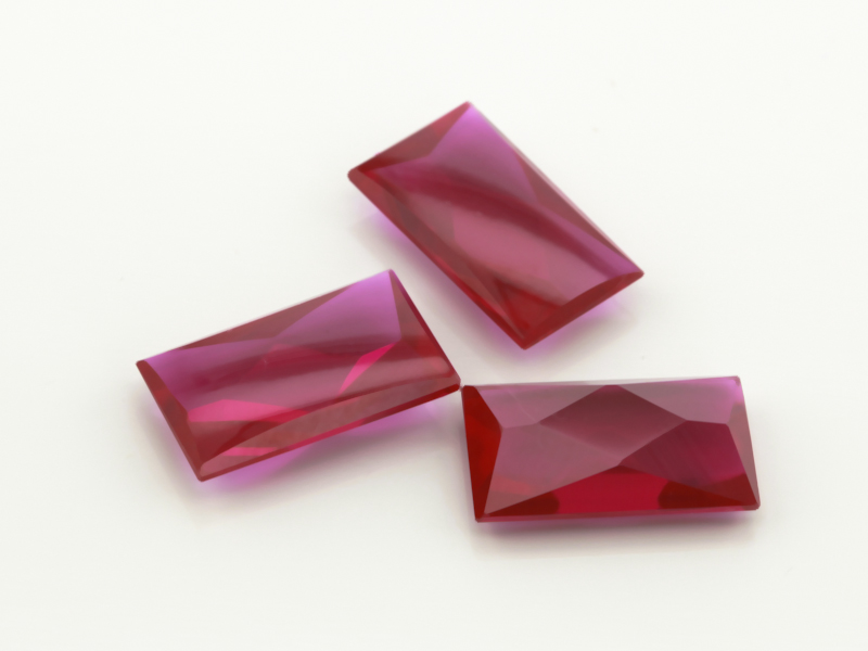 Synthetic/Lab Grown Ruby 14x8mm Baguette Buff Top Faceted Back Pink Red