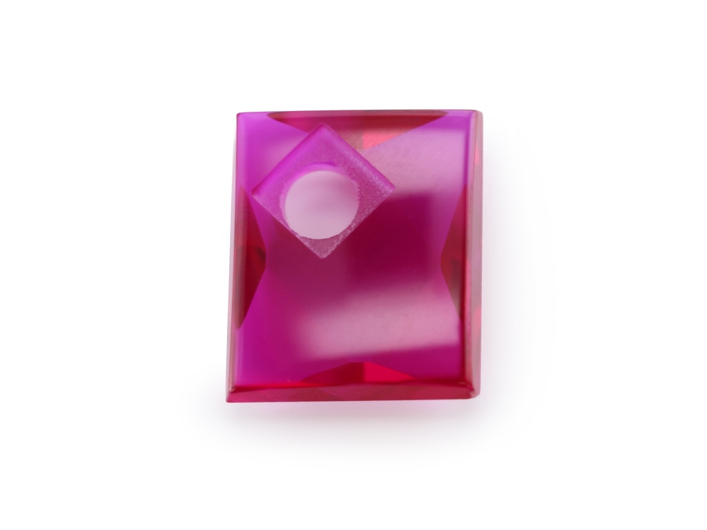 Synthetic/Lab Grown Ruby 12x10mm Rectangular Countersunk Corner Drilled Faceted Back Pink Red