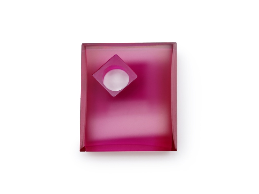 Synthetic/Lab Grown Ruby 14x12mm Rectangular Countersunk Corner Drilled Flat Back Pink Red