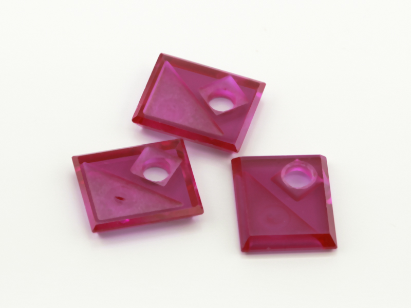 Synthetic/Lab Grown Ruby 12x10mm Baguette Countersunk Corner Drilled Triangle Flat Back Pink Red