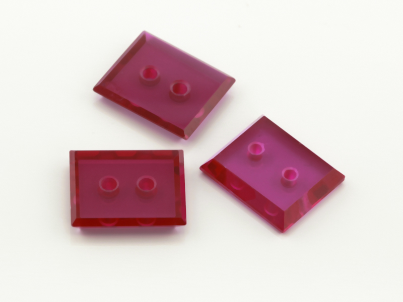 Synthetic/Lab Grown Ruby 12x10mm Baguette Double Drilled Flat Back Pink Red