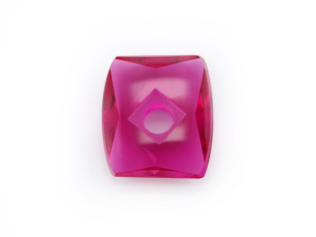 [YRWW1311P1] Synthetic/Lab Grown Ruby 12.8x11mm Barrel Countersunk Center Drilled Faceted Back Pink Red