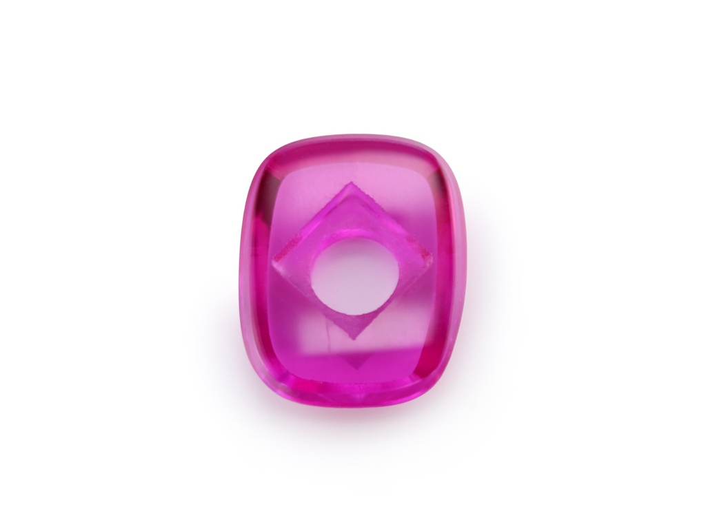 Synthetic/Lab Grown Ruby 10x8mm Cushion Countersunk Center Drilled Flat Back Pink Red