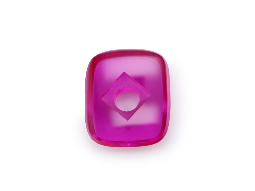 Synthetic/Lab Grown Ruby 12x10mm Cushion Countersunk Center Drilled Flat Back Pink Red
