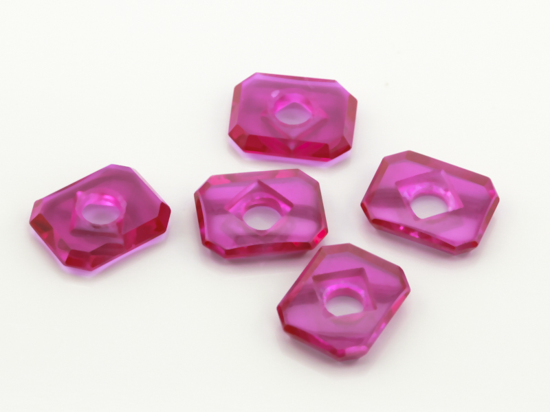 Synthetic/Lab Grown Ruby 10x8mm Emerald Cut Countersunk Center Drilled Flat Back Pink Red
