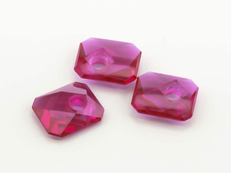 Synthetic/Lab Grown Ruby 12x10mm Emerald Cut Countersunk Center Drilled Faceted Back Pink Red