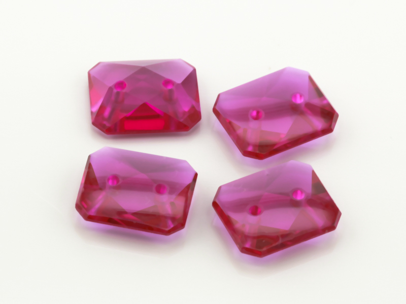 Synthetic/Lab Grown Ruby 12x10mm Emerald Cut Double Drilled Faceted Back Pink Red