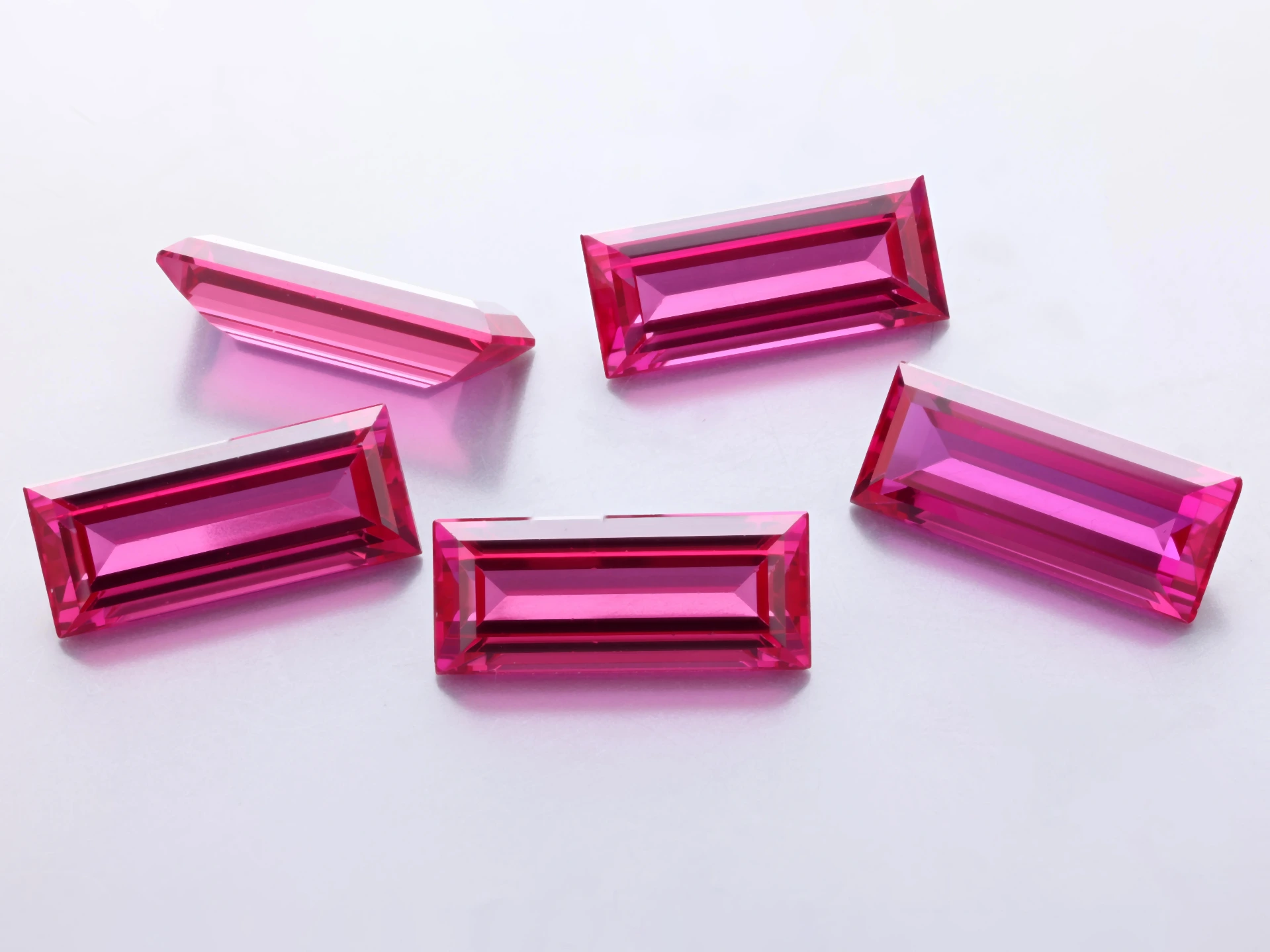 [YRBS1205P] Synthetic/Lab Grown Ruby 12x5mm Shallow Baguette Pink Red