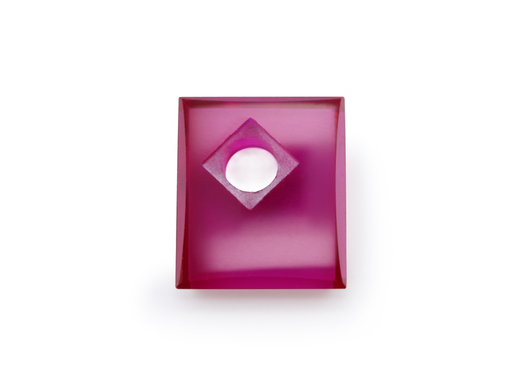 Synthetic/Lab Grown Ruby 12x10mm Rectangular Countersunk Corner Drilled Flat Back Pink Red