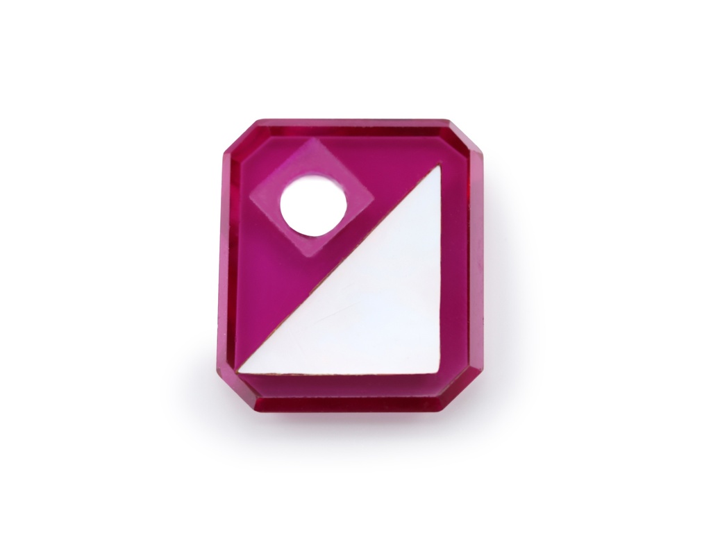 Synthetic/Lab Grown Ruby MOP 14x12mm Octagonal Countersunk Corner Drilled #4 Pink Red