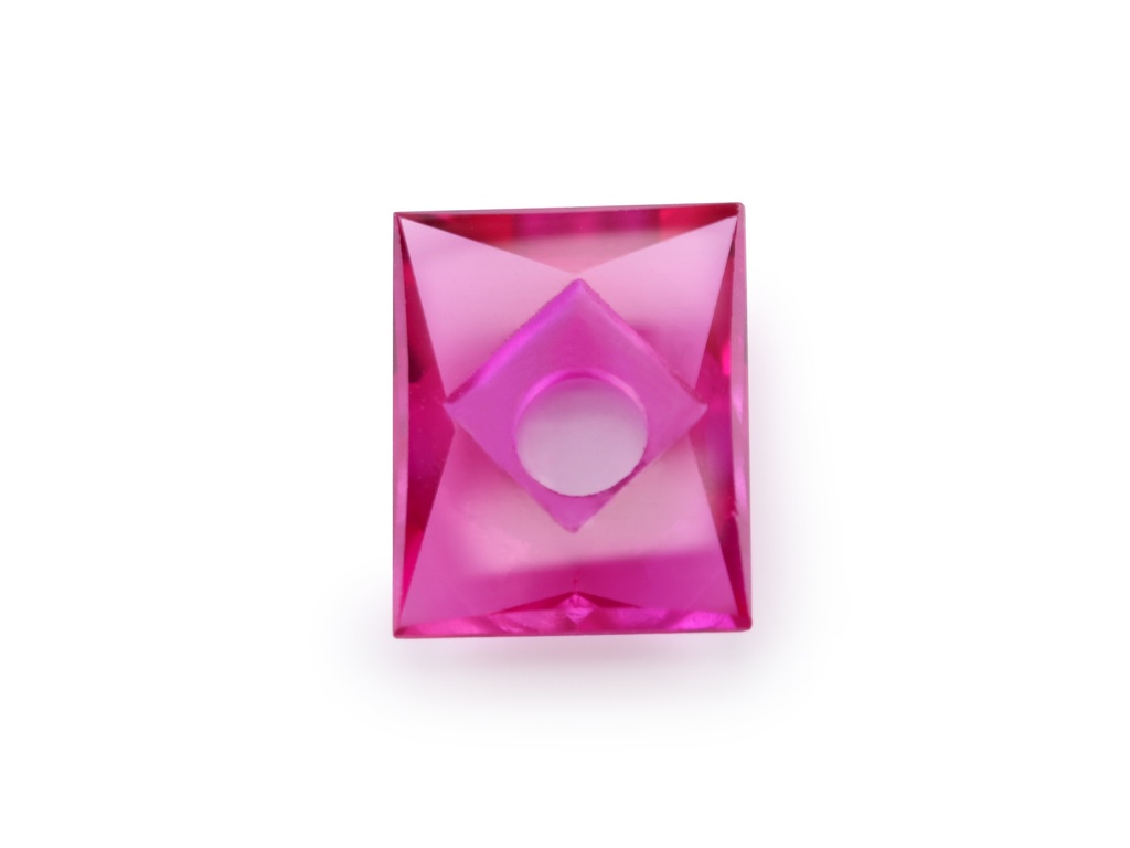 [YRBW1008P3] Synthetic/Lab Grown Ruby 10x8mm Rectangular Countersunk Center Drilled Faceted Back Pink Red