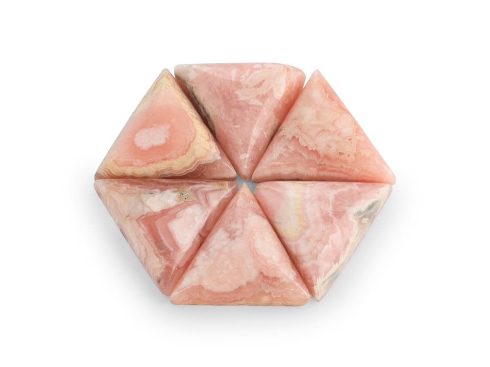 [ORNX3322] Rhodocrosite 13mm Triangle  Set of 6