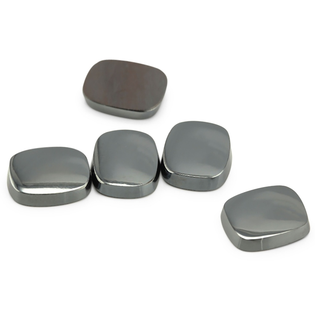 German Cut Haematite 12x10mm Cushion Single Bevel Buff Top