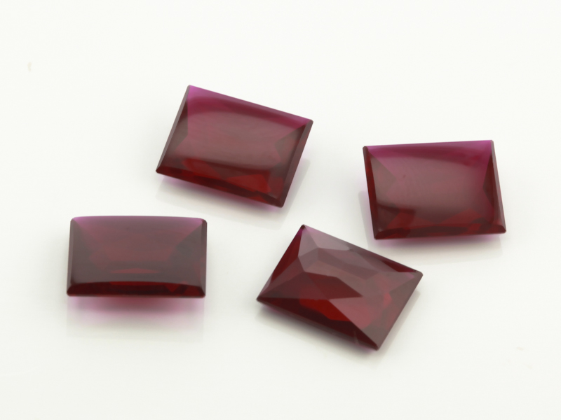 [YRBT1008D1] Synthetic/Lab Grown Ruby 10x8mm Baguette Buff Top Faceted Back Dark Red