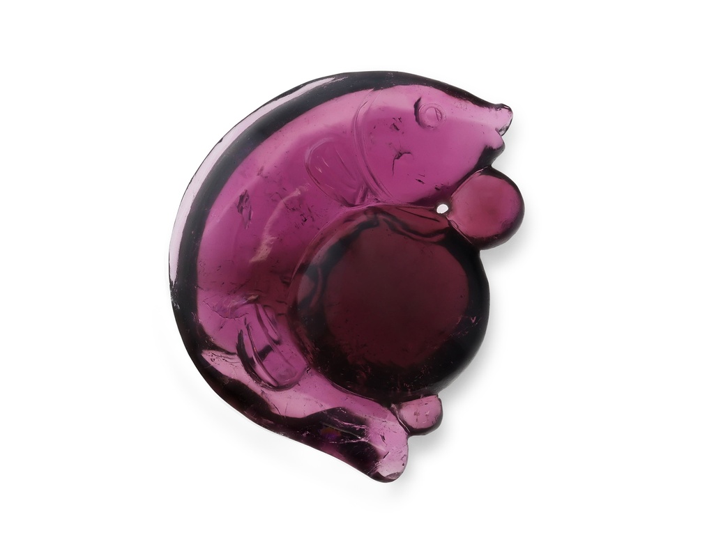 Pink Tourmaline 21x18mm Fish with Ball Carving