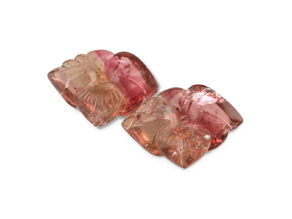 [UPZQ1812X1] Pink Tourmaline 18.5x15.5mm Floral Carving PAIR