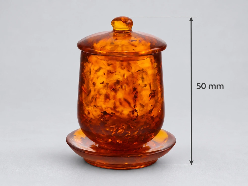 [AMBJ3027] Amber Small Cup and Saucer Set with Lid Pressed