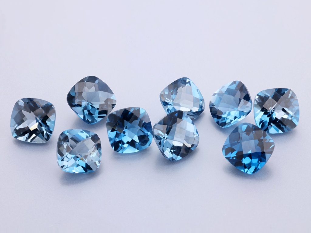 Topaz London Blue 8.00mm Square Cushion Chequerboard
