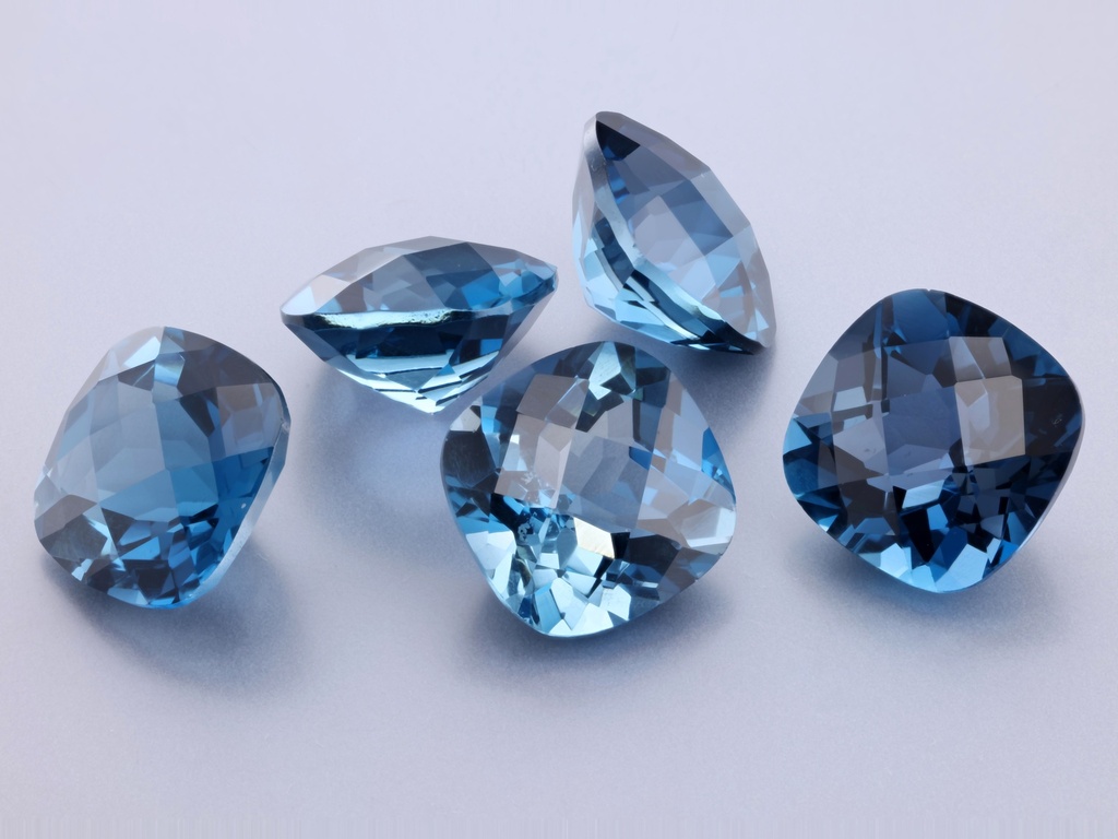 Topaz London Blue 10mm Square Cushion Chequerboard