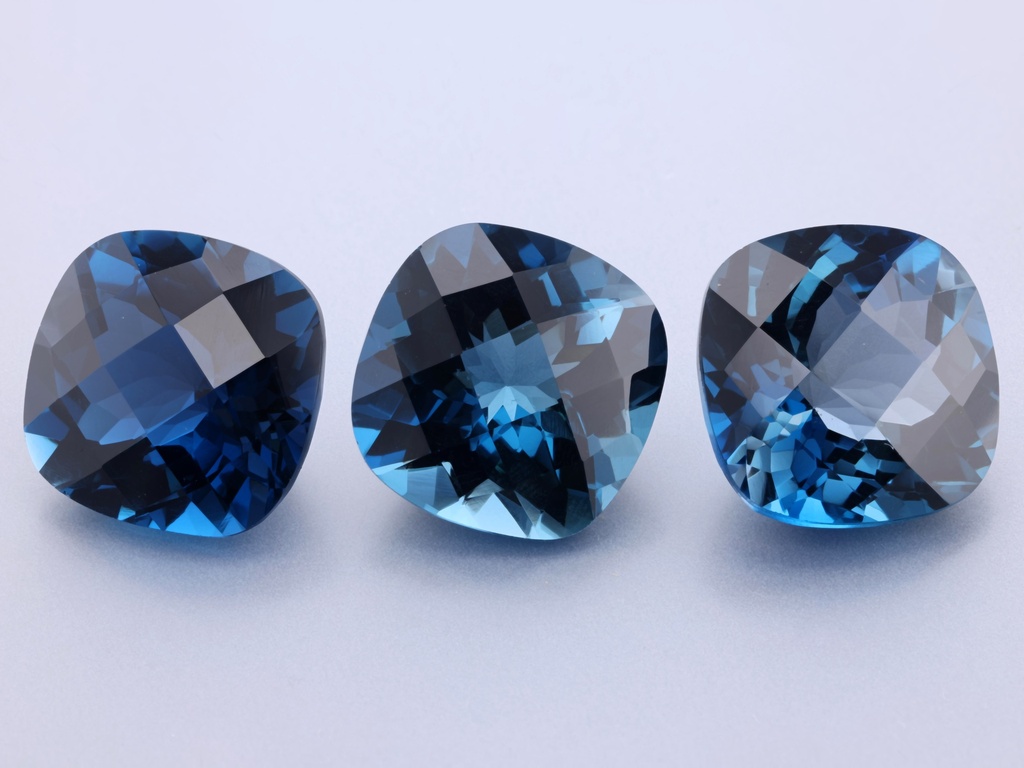 Topaz London Blue 12mm Square Cushion Chequerboard