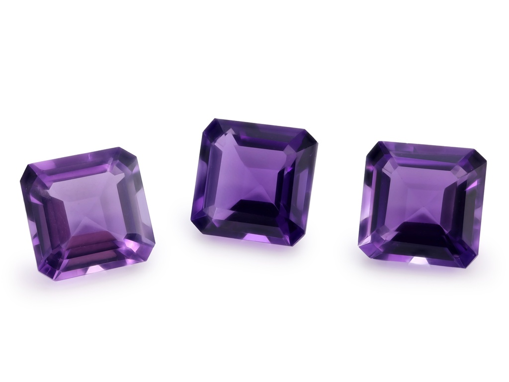 Amethyst 10mm Square Emerald Cut Mid to Strong Colour 