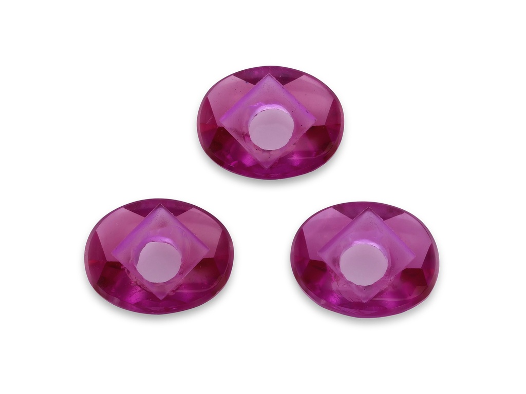 [YRVW1210P4] Synthetic/Lab Grown Ruby 12x10mm Oval Countersunk Center Drilled Faceted Back Dark Pink