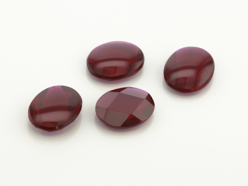 [YRVT1008D3] Synthetic/Lab Grown Ruby 10x8mm Oval Buff Top Faceted Back Deep Pavillion Dark Red