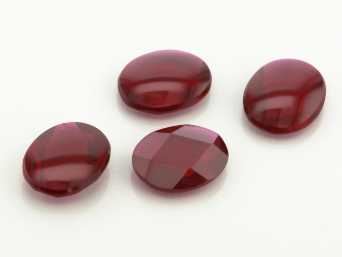 [YRVT1410D1] Synthetic/Lab Grown Ruby 14x10mm Oval Buff Top Faceted Back Dark Red