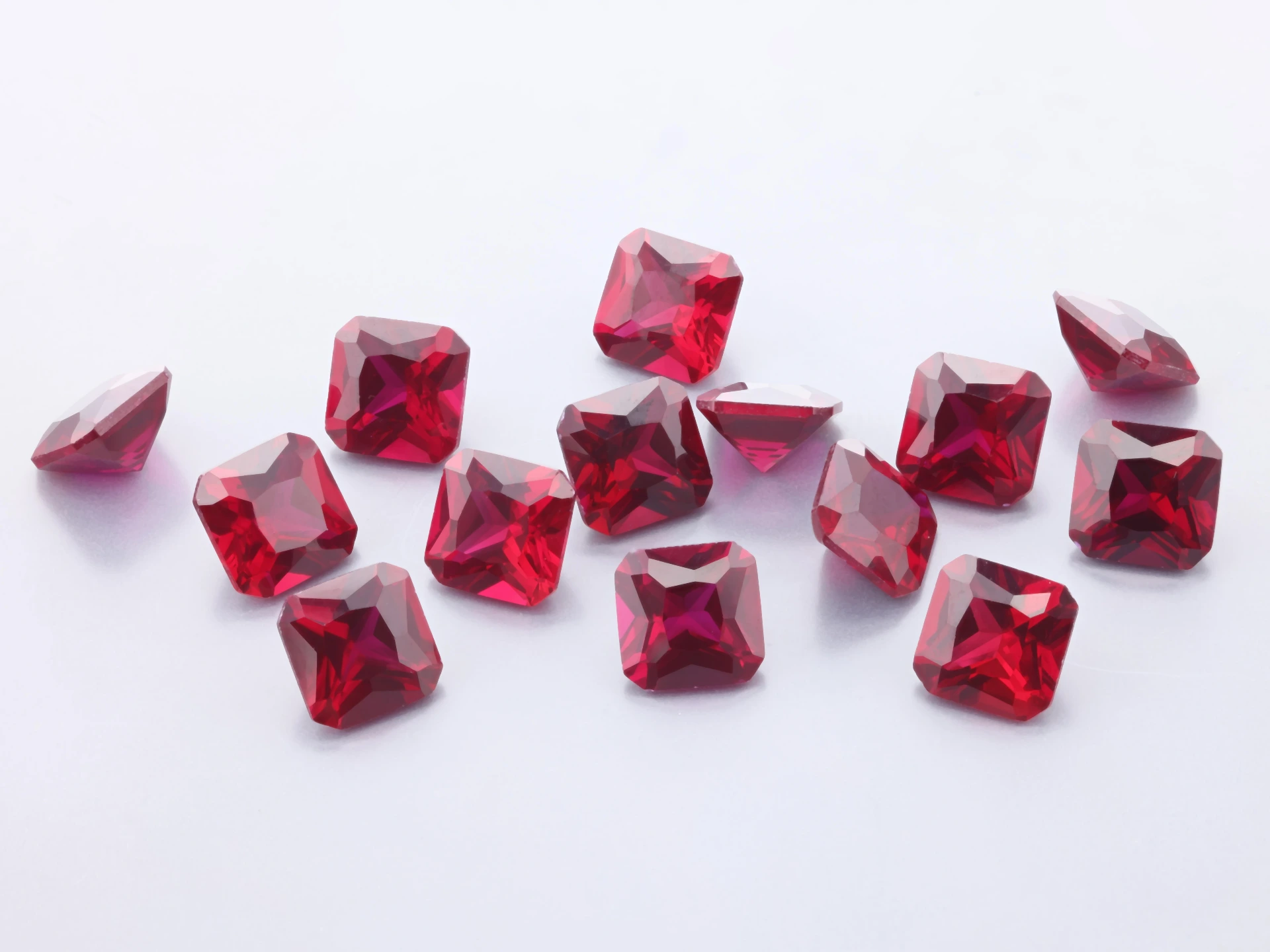 [RSLQER-06] Synthetic/Lab Grown Ruby 6.00mm Square Emerald Radiant Cut Bright Red