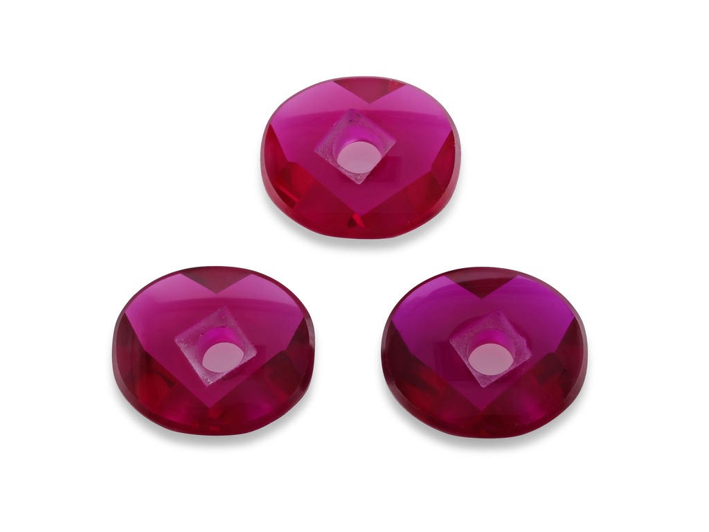 [YRVW1813B1] Synthetic/Lab Grown Ruby 18x13mm Oval Countersunk Center Drilled Faceted Back Bright Red