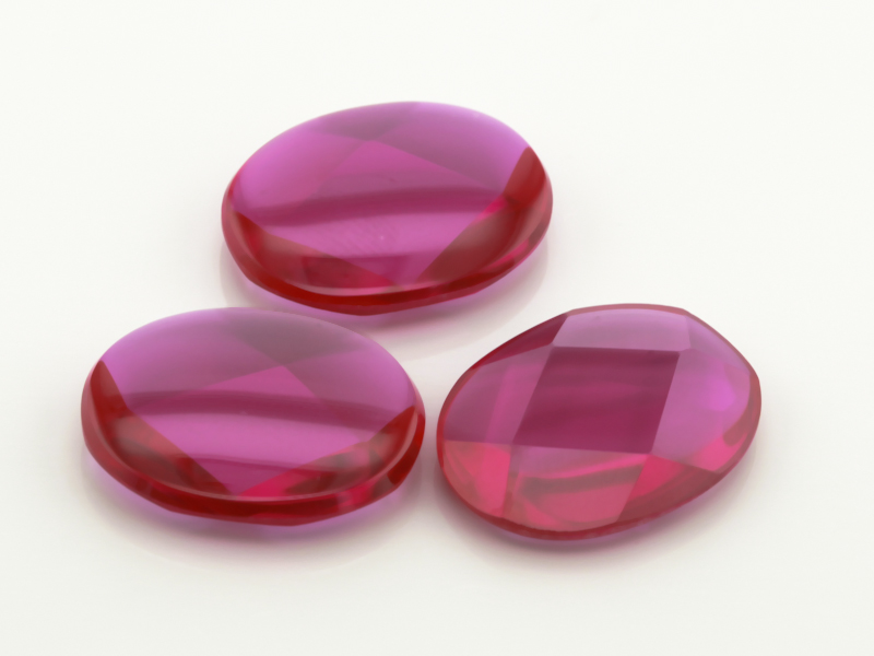 Synthetic/Lab Grown Ruby 16x14mm Cushion Buff Top Faceted Back Bright Red