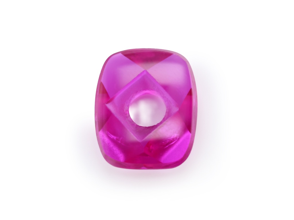 Synthetic/Lab Grown Ruby 10x8mm Cushion Countersunk Center Drilled Faceted Back Bright Red