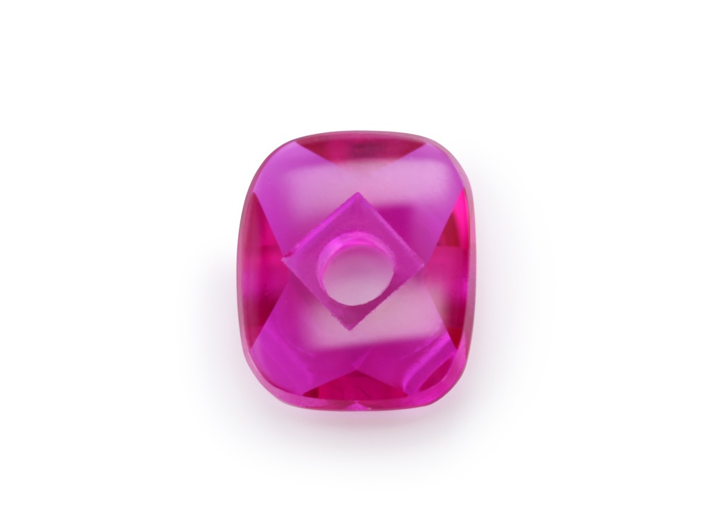 Synthetic/Lab Grown Ruby 12x10mm Cushion Countersunk Center Drilled Faceted Back Bright Red