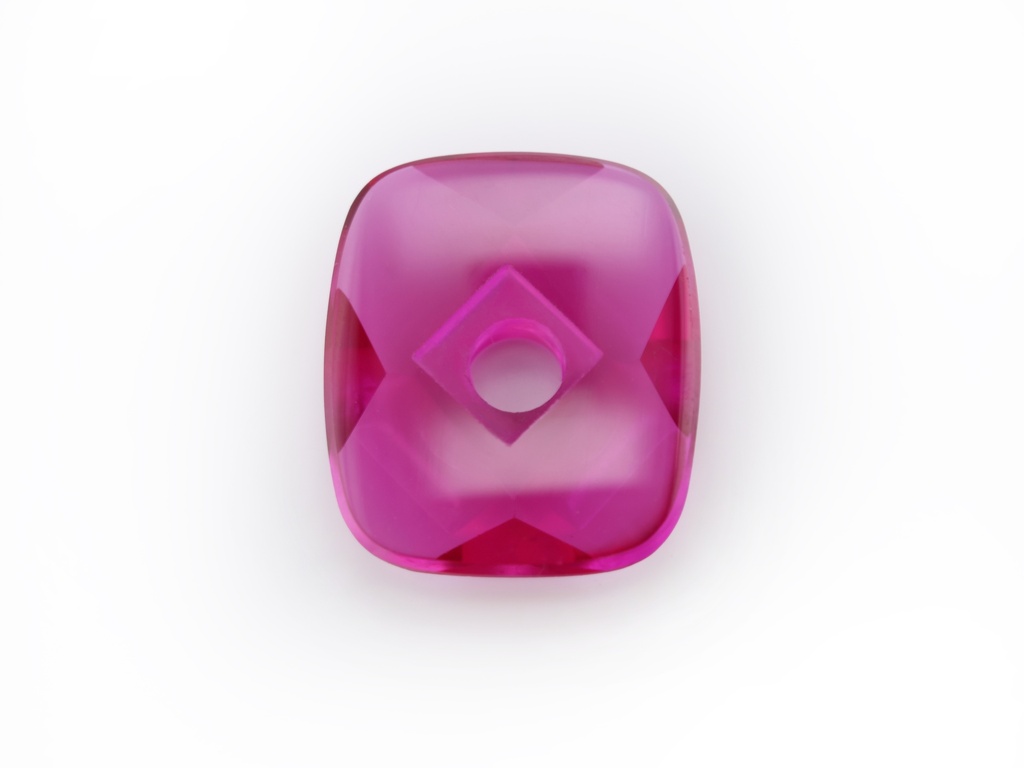 Synthetic/Lab Grown Ruby 14x12mm Cushion Countersunk Center Drilled Faceted Back Bright Red