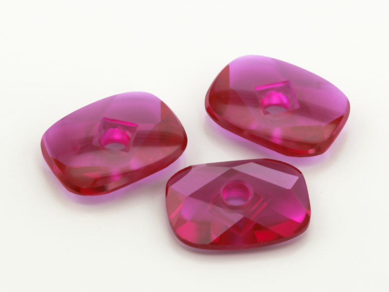 Synthetic/Lab Grown Ruby 16x12mm Cushion Countersunk Center Drilled Faceted Back Bright Red