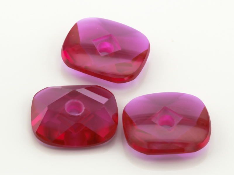 Synthetic/Lab Grown Ruby 16x14mm Cushion Countersunk Center Drilled Faceted Back Bright Red