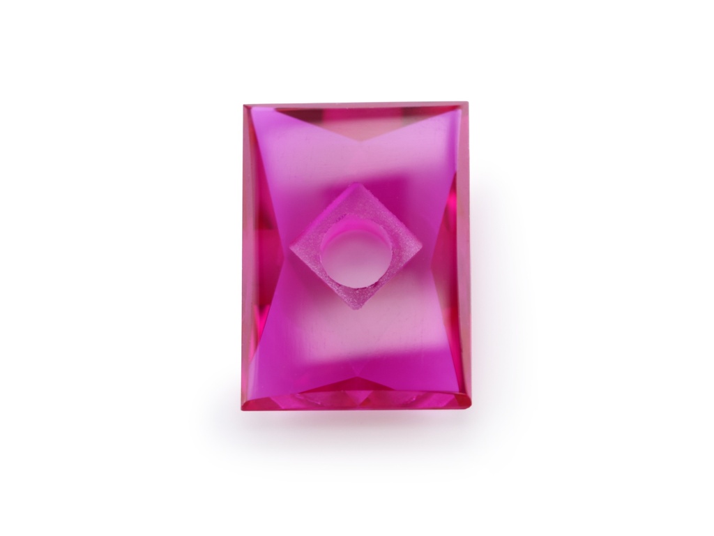 [YRBW1410B1] Synthetic/Lab Grown Ruby 14x10mm Rectangular Countersunk Center Drilled Faceted Back Bright Red