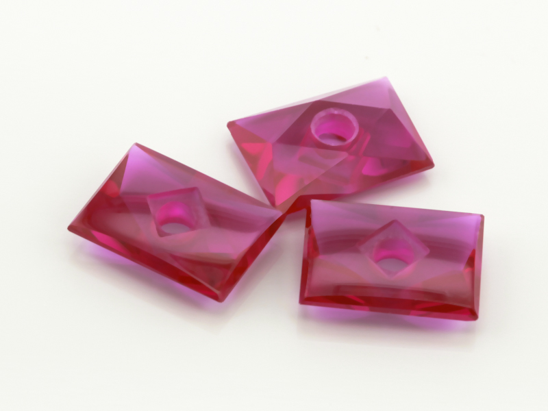 Synthetic/Lab Grown Ruby 16x12mm Rectangular Countersunk Center Drilled Faceted Back Bright Red