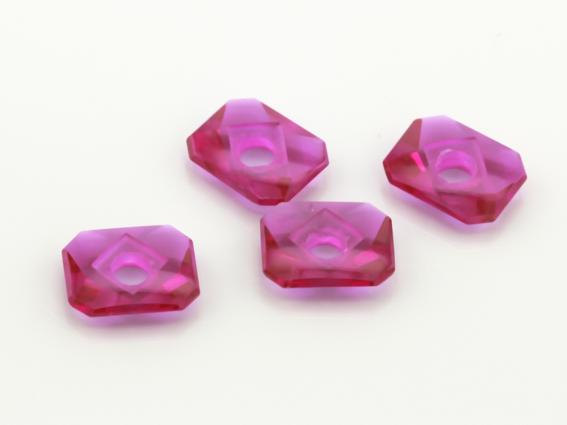 Synthetic/Lab Grown Ruby 10x8mm Emerald Cut Countersunk Center Drilled Faceted Back Bright Red