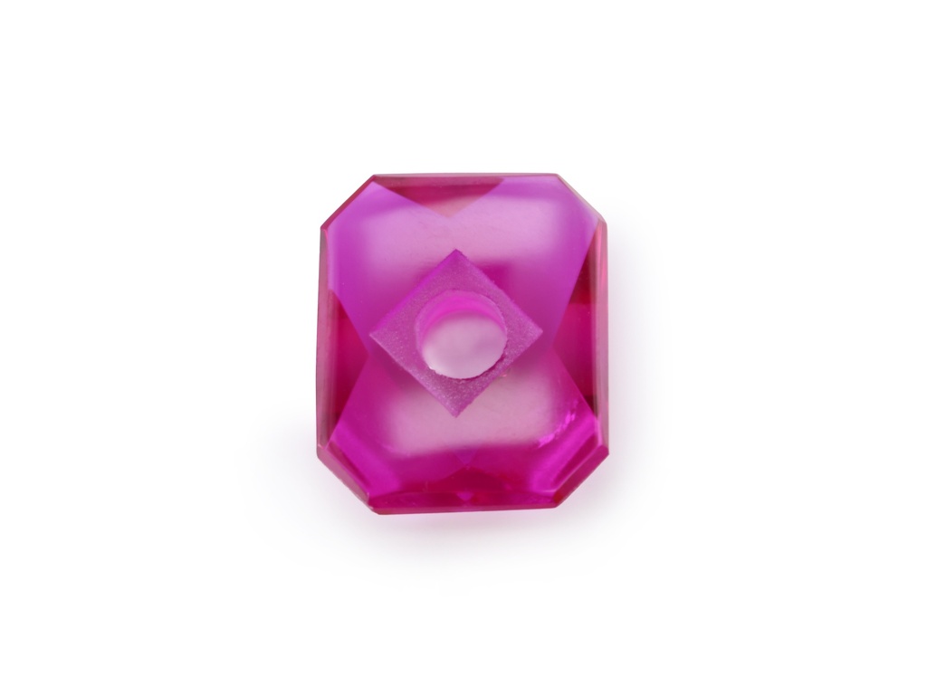[YROW1210B1] Synthetic/Lab Grown Ruby 12x10mm Emerald Cut Countersunk Center Drilled Faceted Back Bright Red