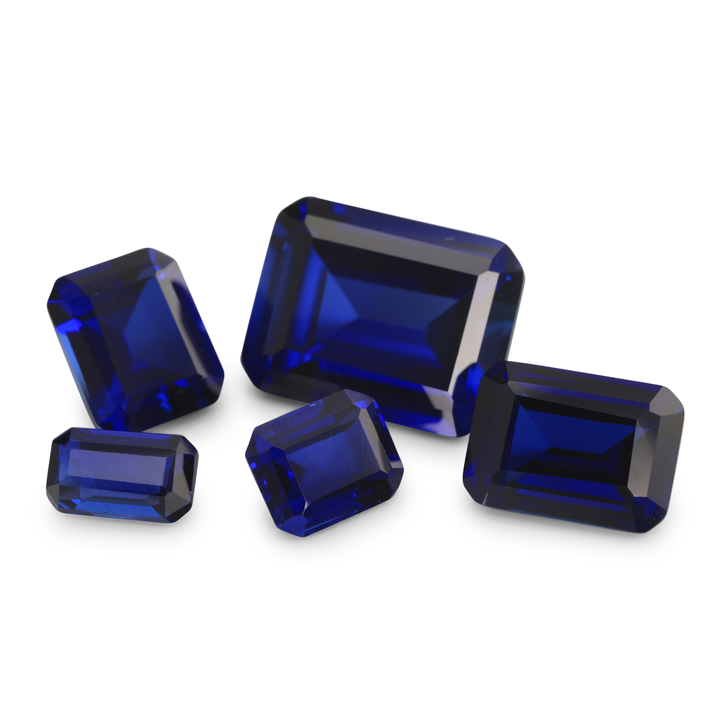 Synthetic/Lab Grown Sapphire 10x8mm Emerald Cut Blue